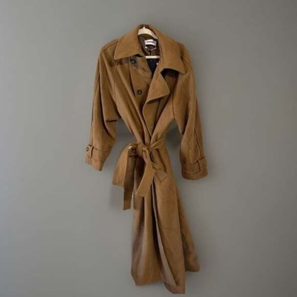 Weekday Oversized Double-Breasted Cotton Trench Coat in Beige Size XL NWT - Picture 1 of 4
